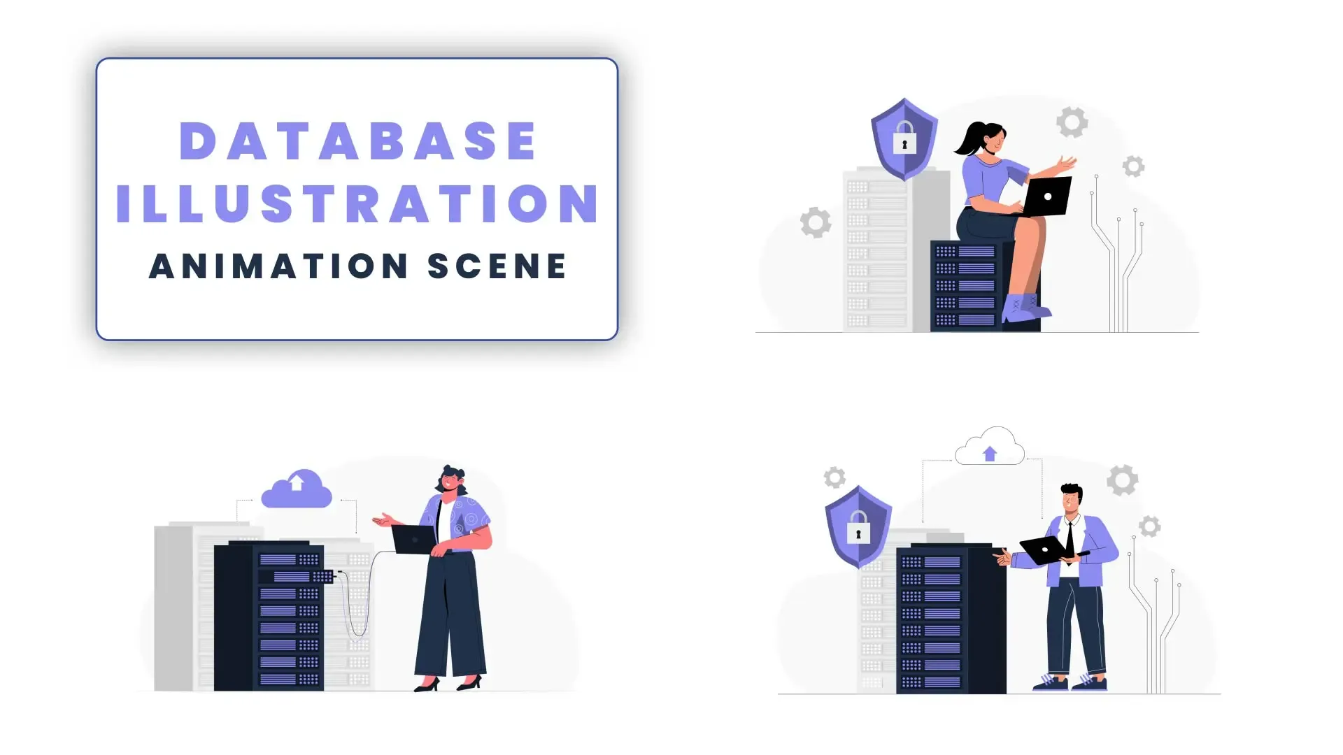 Databases and Server Rooms Concept Animation Scene in 2d Flat Design